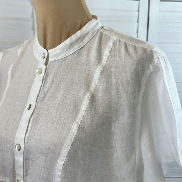 J. Jill Linen Top Size Large White Short Sleeve Lightweight - Picture 3 of 10